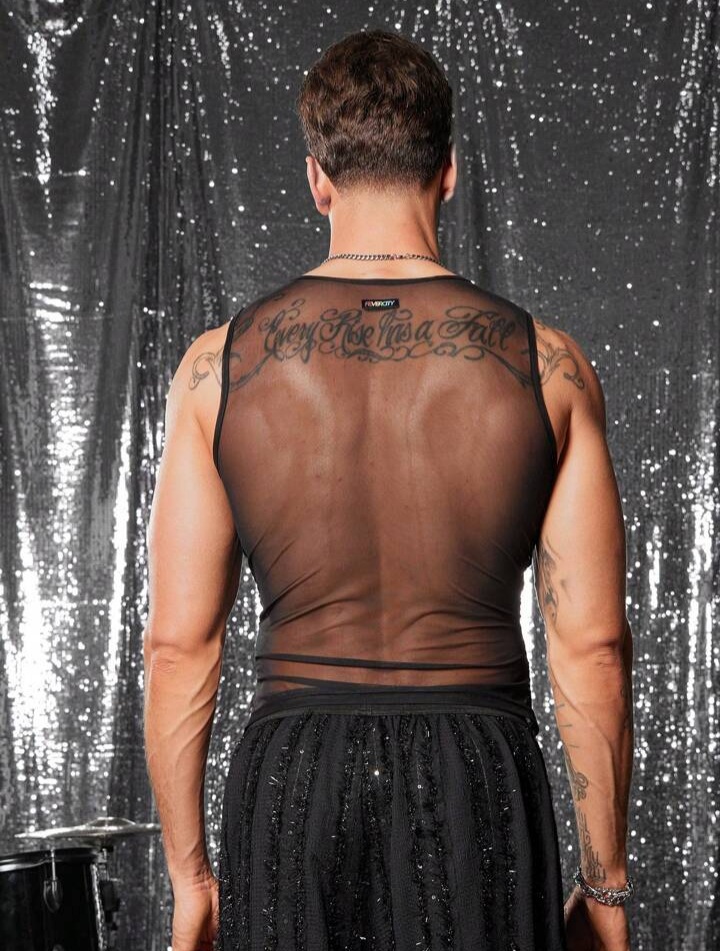 Man's Mesh Top For Men Ruched Design Tight Fit